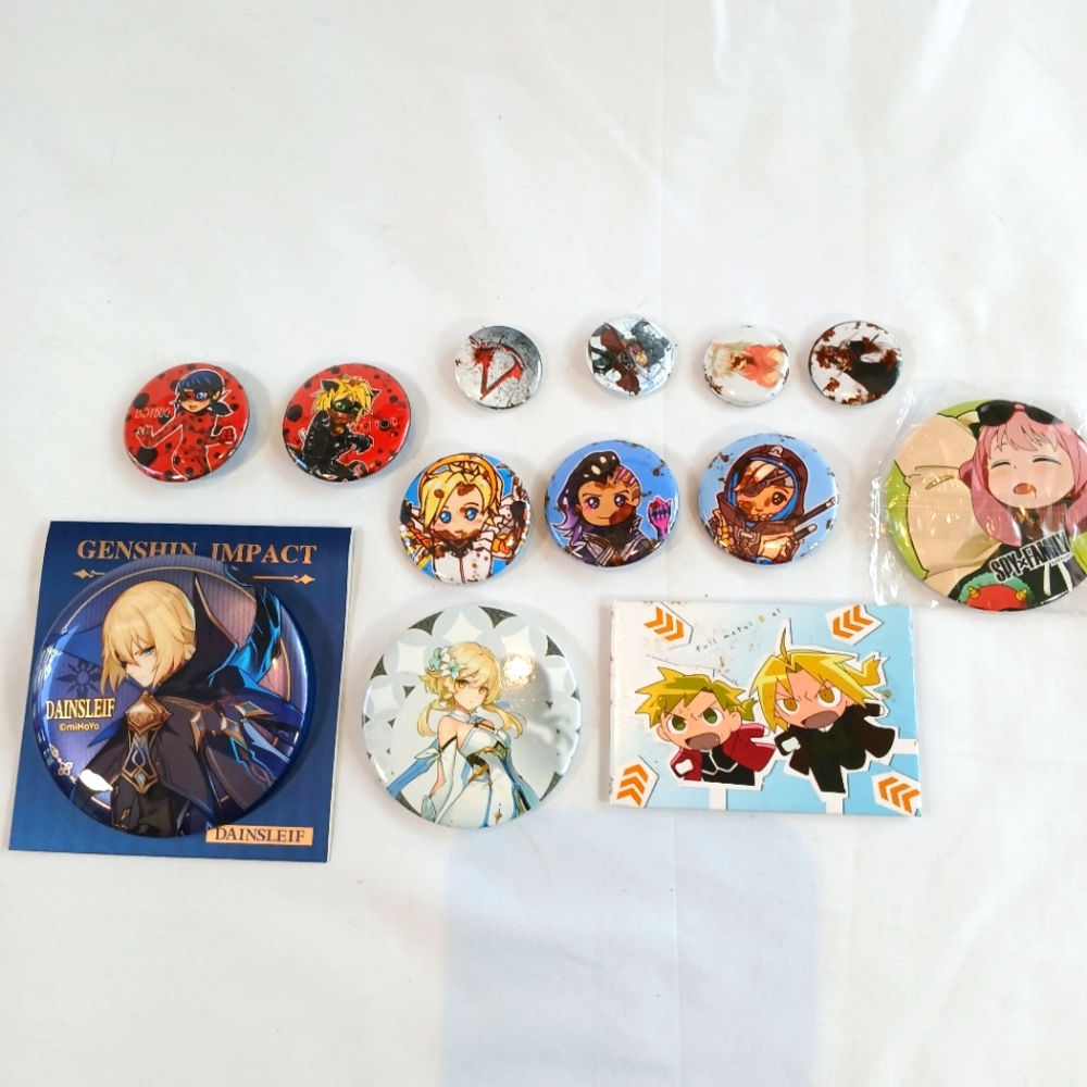 Anime Pin & Magnet Lot. Genshin Impact. Fullmetal Alchemist.  Spy Family
